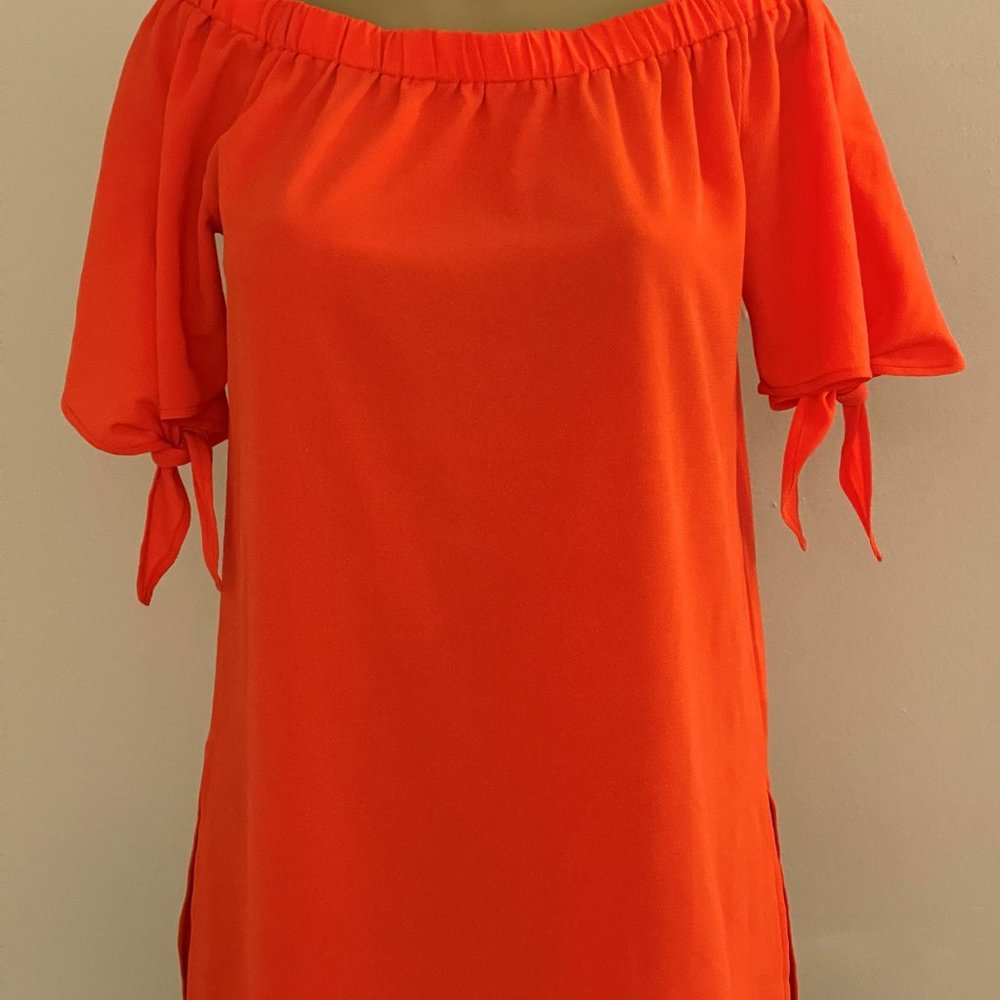 Love J Women's Blouse with short sleeves, open, with knot tie, Orange, M.